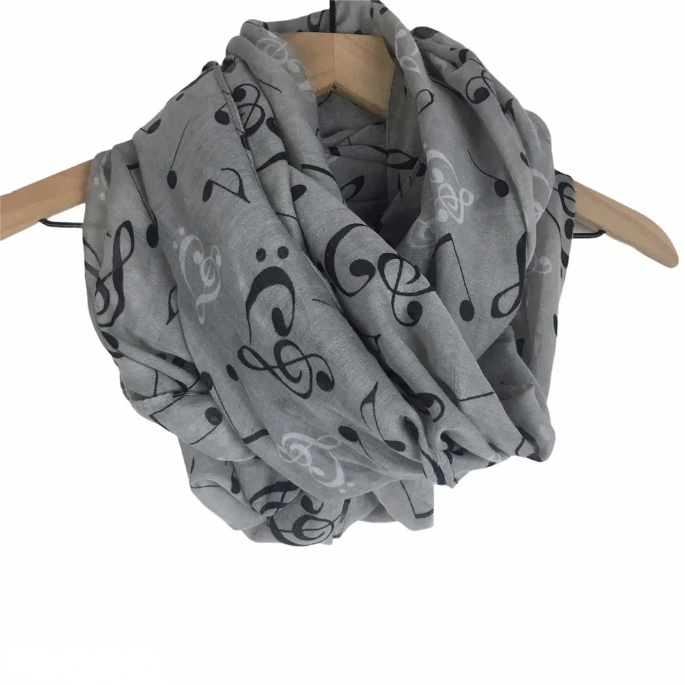 TORRID Scarf Music Notes Sheer & Knit Chunky Grey Infinity Warm Cozy Lot of 2